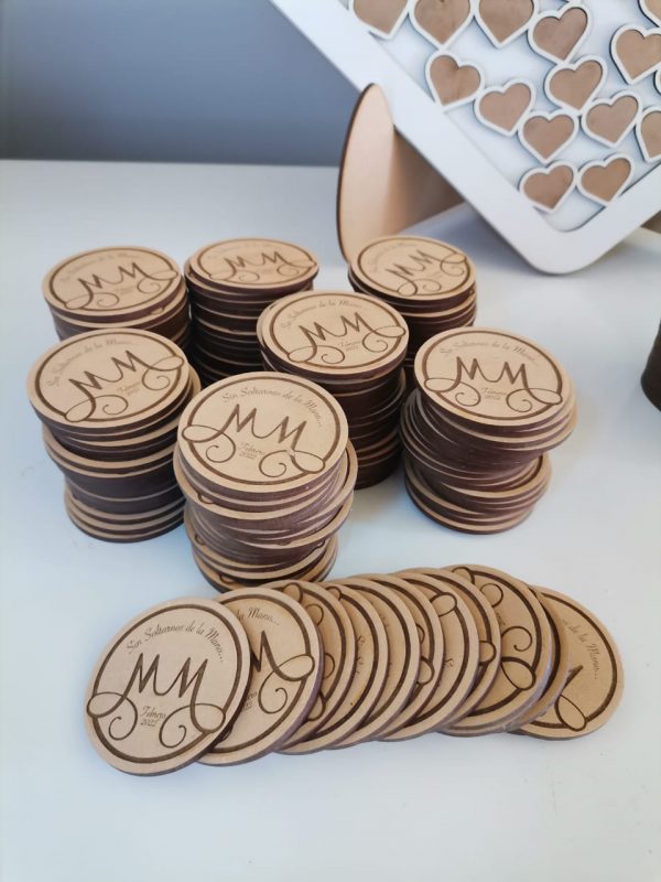 Pack 20 Etiquetas con logo 4cm - Madera Natural