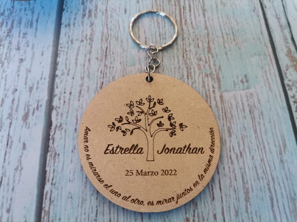 Llavero Personalizado de Recuerdo de Matrimonio - MDF/Durolac, 6cm